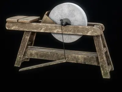 Medieval Stone Grinding Station PBR Low-poly 3D model