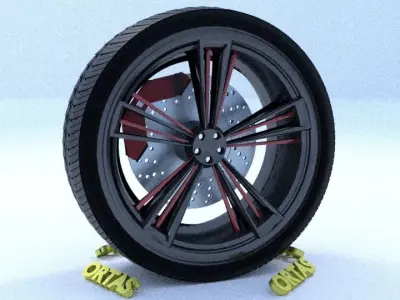 ORTAS CAR RIM 53 GAME READY RIM TIRE AND DISC 3D model