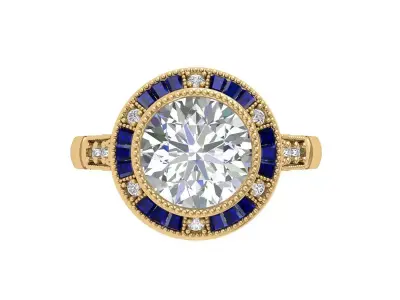 Solitaire Engagement Art Deco Ring 3D print model 73
