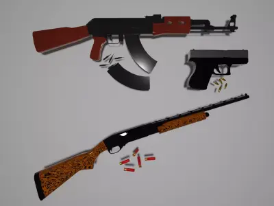 LOW POLY GUN shotgun with bullets Low-poly 3D model