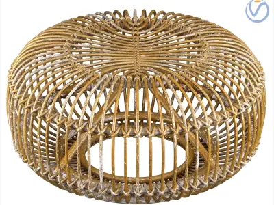 Mid century wicker rattan pouf Italy 1950s 3D model