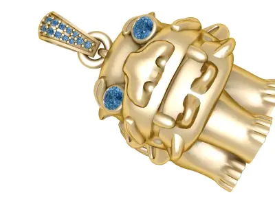 14K Gold Foo DogPendant with Sapphire Eyes 3D print model