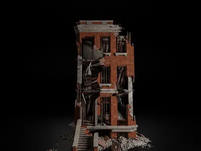 DESTROYED OLD BUILDING POST APOCALYPSE PACK - 7 BUILDING 3D Model Collection