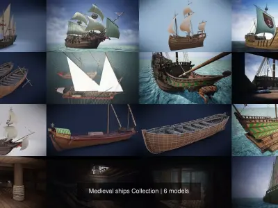 Medieval ships Collection 3D Model Pack
