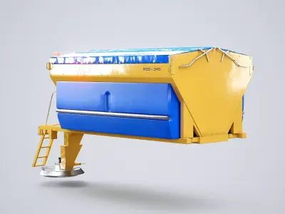 Yellow Road Salt Spreader Model - Winter Snow Removal Equipment  Low-poly 3D model