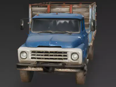 Realistic 1990s Rural Flatbed Cattle Truck 3D Model Low-poly 3D model
