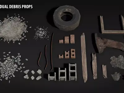 Modular Concrete Debris Pack - 58 Assets PBR Game Ready Low-poly 3D model