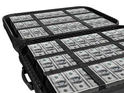 Rolling Travel Suitcase  With Money Low-poly 3D model