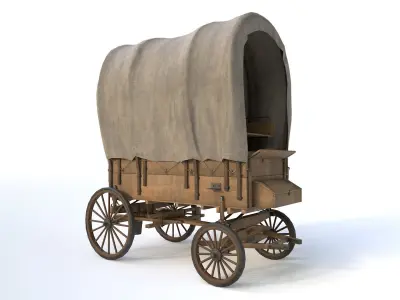 Western Covered Wagon Low-poly 3D model