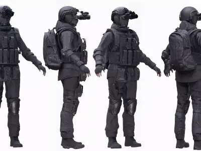 Woman in Military Uniform 4 Modular Rigged Free low-poly 3D model purchase
