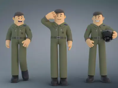 Minimal AirForce Pilot Cartoon Character 3D model