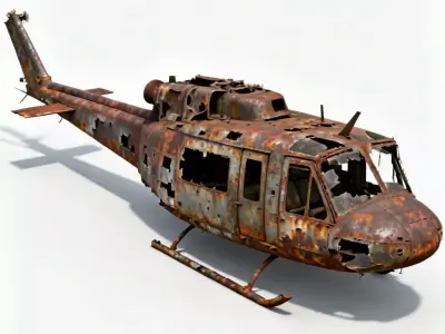 Decayed Rusted Huey Wreckage 3D Model Low-poly 3D model