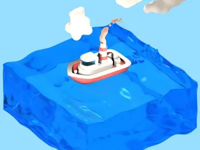 boat on the sea cartoon animation 3D model
