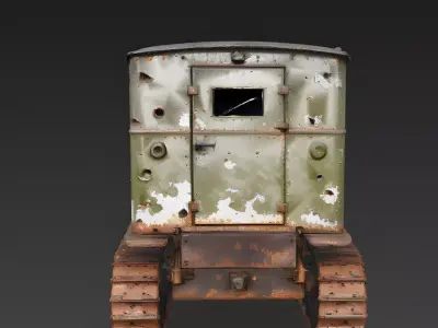 Realistic Wrecked Vintage Tracked Military Transport 3D Model Low-poly 3D model