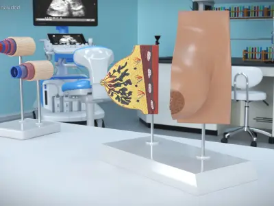 Dual Breast Structure Educational Display on Stand 3D model