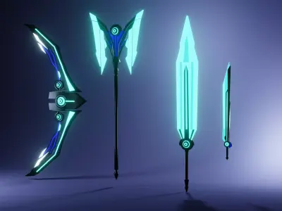 Futuristic weapon set 3d low-poly Low-poly 3D model