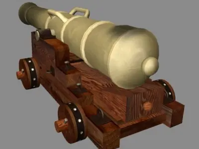 The 3d model ship cannon of the medium caliber Low-poly 3D model