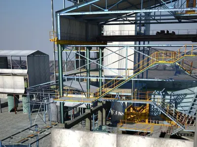 Old industrial Mining plant for game and animations Low-poly 3D model