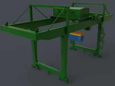 PBR Rail Mounted Gantry Crane RMG V2 - Green Low-poly 3D model