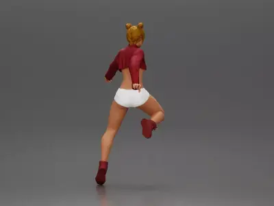 Woman in red crop top and sneakers riding a motorbike 3D print model