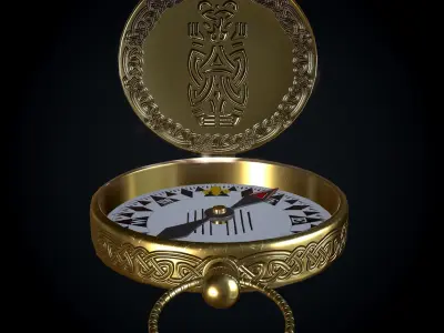 Brass Compass with Carvings Low-poly 3D model