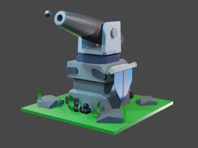 Canon for mobile game  Low-poly 3D model