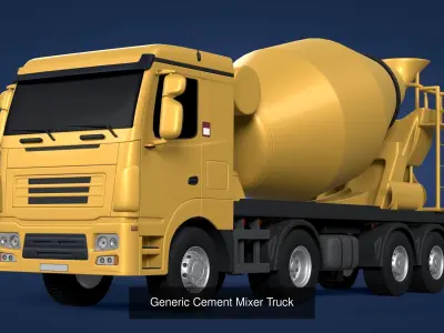 Generic Heavy trucks - Flatbed Trailer Cement Mixer Construction 3D Model Pack