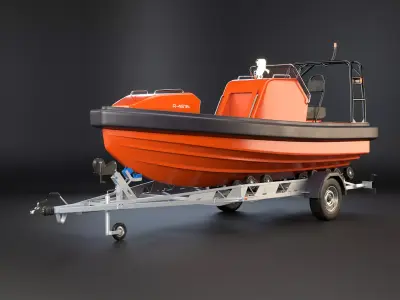Boat Trailer and Rescue Motorboat 3D model