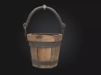 Antique Wooden Bucket  Timeless Utility in Rustic Form 3D model