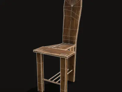 Unique Medieval Wooden Tall Chair Low-poly 3D model