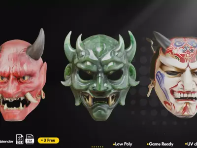 15 Japanese Mask Vol1 Low-poly 3D model