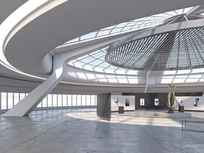 Low poly interior space hall 14 Low-poly 3D model