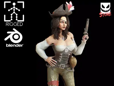 Pirate girl Low-poly 3D model