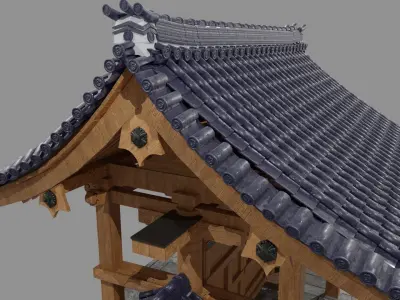 10 types of Japanese traditional style gates and fences 3D model