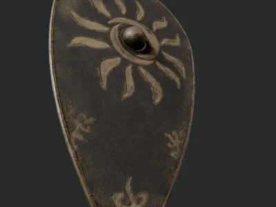 Slavic kite leather shield-painted black with Sun symbol Low-poly 3D model
