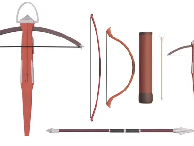 Medieval long range pack 7 items Low-poly 3D model