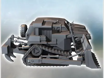 Set of three post-apocalyptic vehicles with vehicle carcasses bu 3D print model