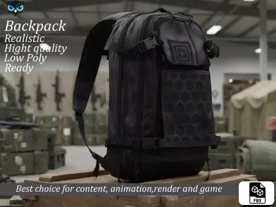 Modern Tactical Backpack with Hexgrid Panel Low-poly 3D model