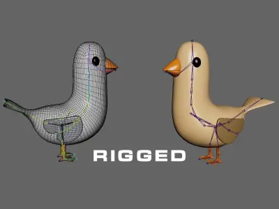 Low Poly - Cartoon Bird Rigged  Low-poly 3D model