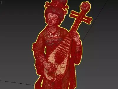 Statue antique style playing the zither Tang Dynasty court lady 3D model