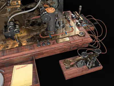 Vintage Morse Code Machine  Low-poly 3D model