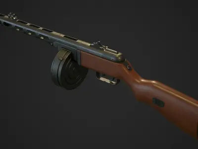 PBR Soviet Submachine Gun PPSH-41 Low-poly 3D model