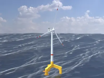 Wind turbine with Offshore Foundation V1 H-120 RD 160m Animation Low-poly 3D model