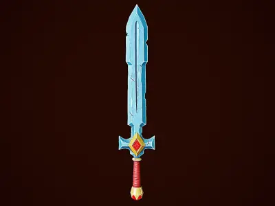 Stylize Gold Sword With Red Krystal Low-poly 3D model