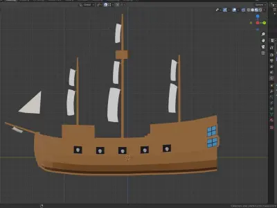 Sailboat pirate ship floating in ocean Low-poly 3D model