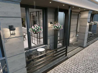 Classical Italian Commercial Facade Design 3D Model Scene 3D model