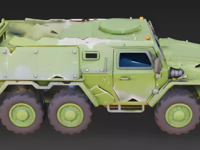 Wrecked Forest Green APC 3D Model Low-poly 3D model