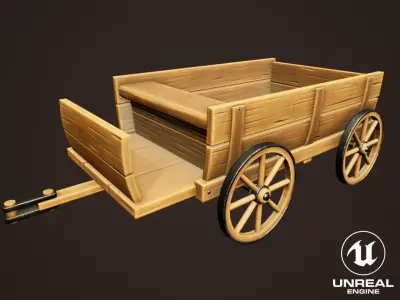 Stylized Western Wooden Carriage Low-poly 3D model