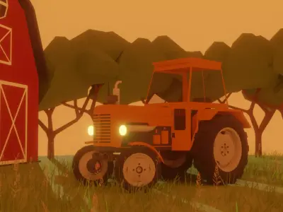 90s Generic European Light Tractor Low-poly 3D model