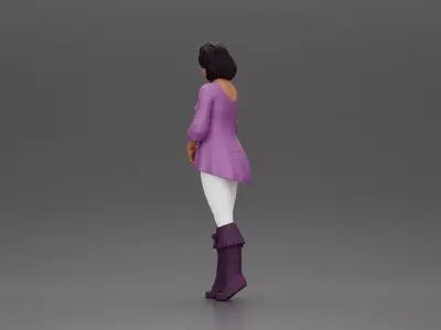 Confident woman in purple top and boots with white leggings 3D print model